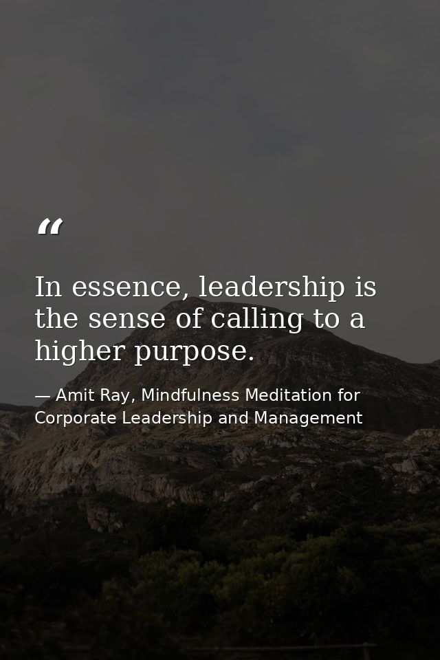 In essence, leadership is the sense of calling to a higher purpose. — Amit Ray, Mindfulness Meditation for Corporate Leadership and Management