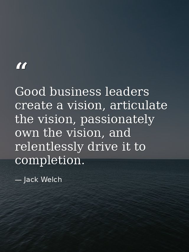 Good business leaders create a vision, articulate the vision, passionately own the vision, and relentlessly drive it to  — Jack Welch