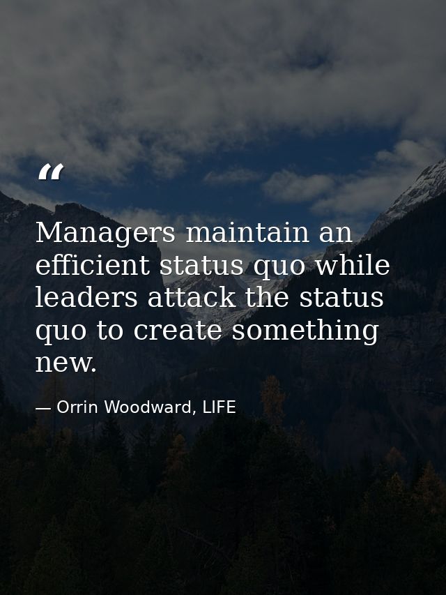 Managers maintain an efficient status quo while leaders attack the status quo to create something new. — Orrin Woodward, LIFE
