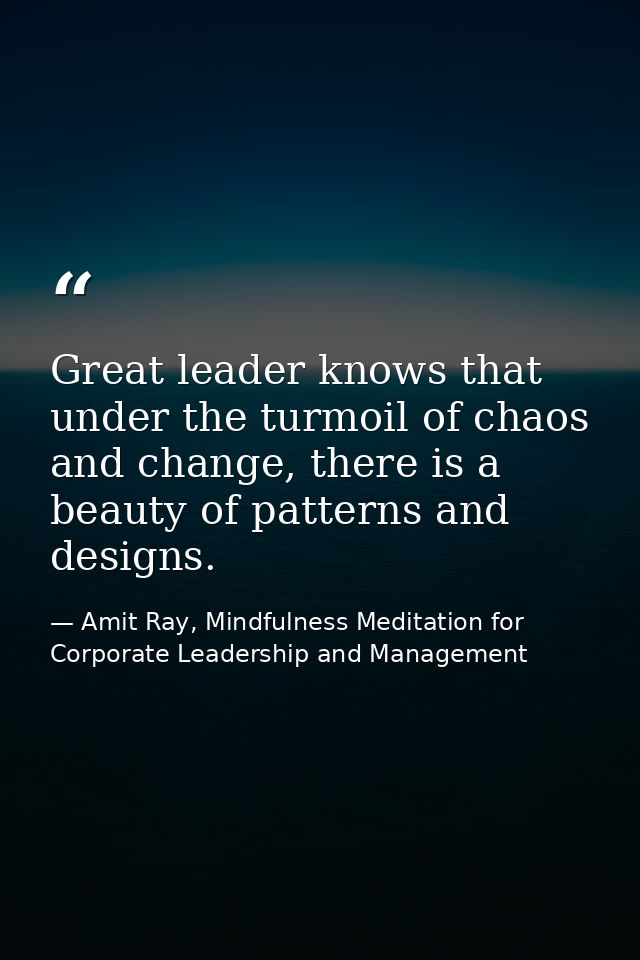 Great leader knows that under the turmoil of chaos and change, there is a beauty of patterns and designs. — Amit Ray, Mindfulness Meditation for Corporate Leadership and Management