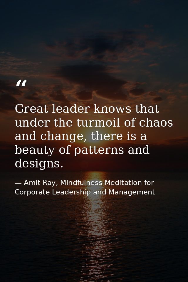 Great leader knows that under the turmoil of chaos and change, there is a beauty of patterns and designs. — Amit Ray, Mindfulness Meditation for Corporate Leadership and Management