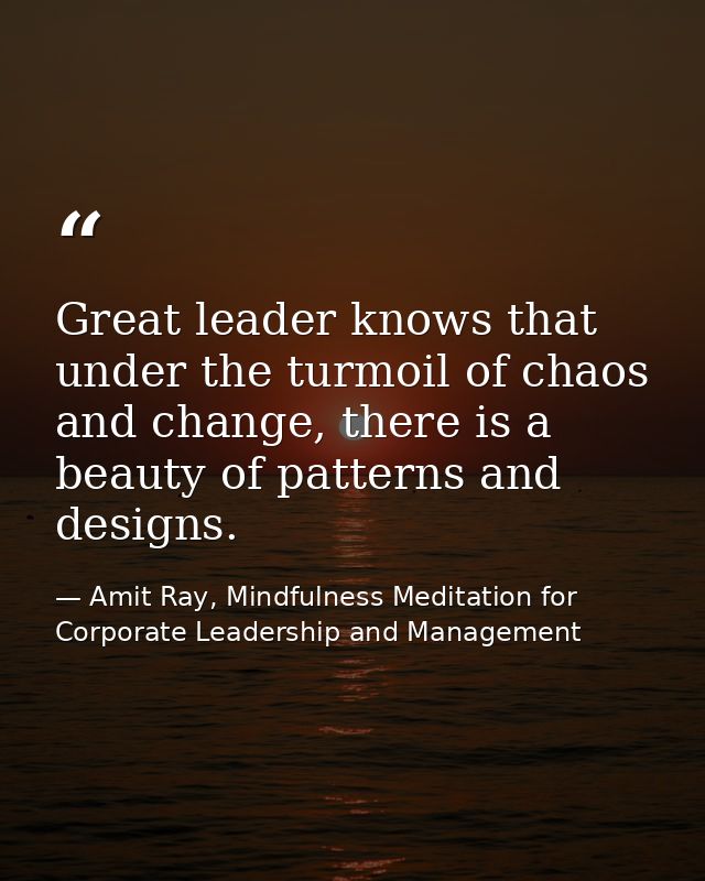 Great leader knows that under the turmoil of chaos and change, there is a beauty of patterns and designs. — Amit Ray, Mindfulness Meditation for Corporate Leadership and Management