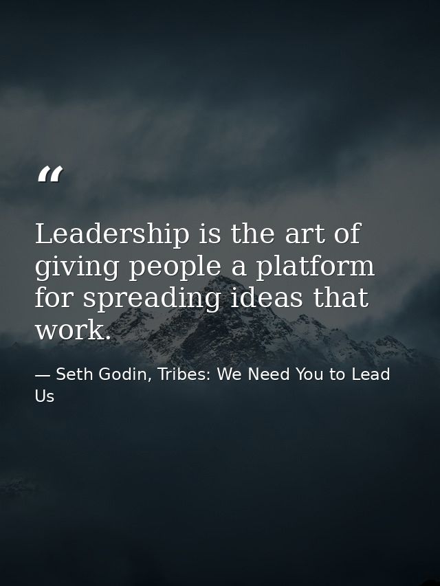 Leadership is the art of giving people a platform for spreading ideas that work. — Seth Godin, Tribes: We Need You to Lead Us