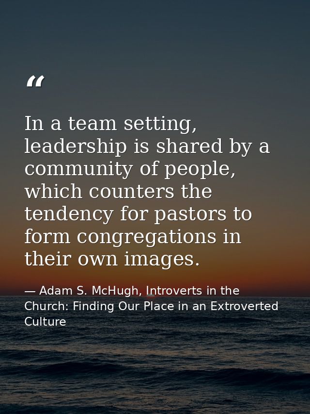 In a team setting, leadership is shared by a community of people, which counters the tendency for pastors to form congre — Adam S. McHugh, Introverts in the Church: Finding Our Place in an Extroverted Culture