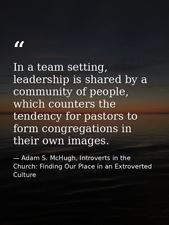 In a team setting, leadership is shared by a community of people, which counters the tendency for pastors to form congre — Adam S. McHugh, Introverts in the Church: Finding Our Place in an Extroverted Culture