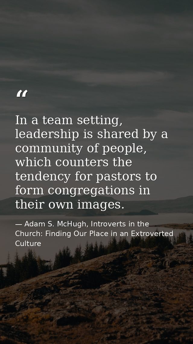 In a team setting, leadership is shared by a community of people, which counters the tendency for pastors to form congre — Adam S. McHugh, Introverts in the Church: Finding Our Place in an Extroverted Culture