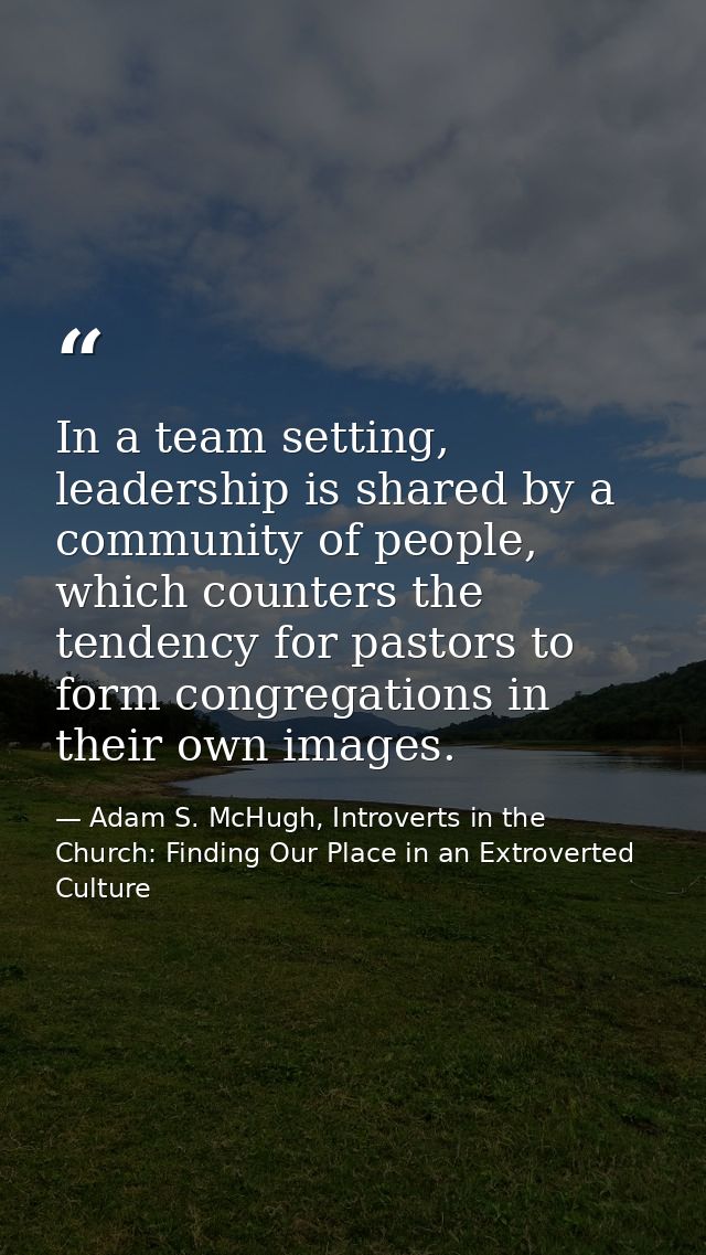 In a team setting, leadership is shared by a community of people, which counters the tendency for pastors to form congre — Adam S. McHugh, Introverts in the Church: Finding Our Place in an Extroverted Culture