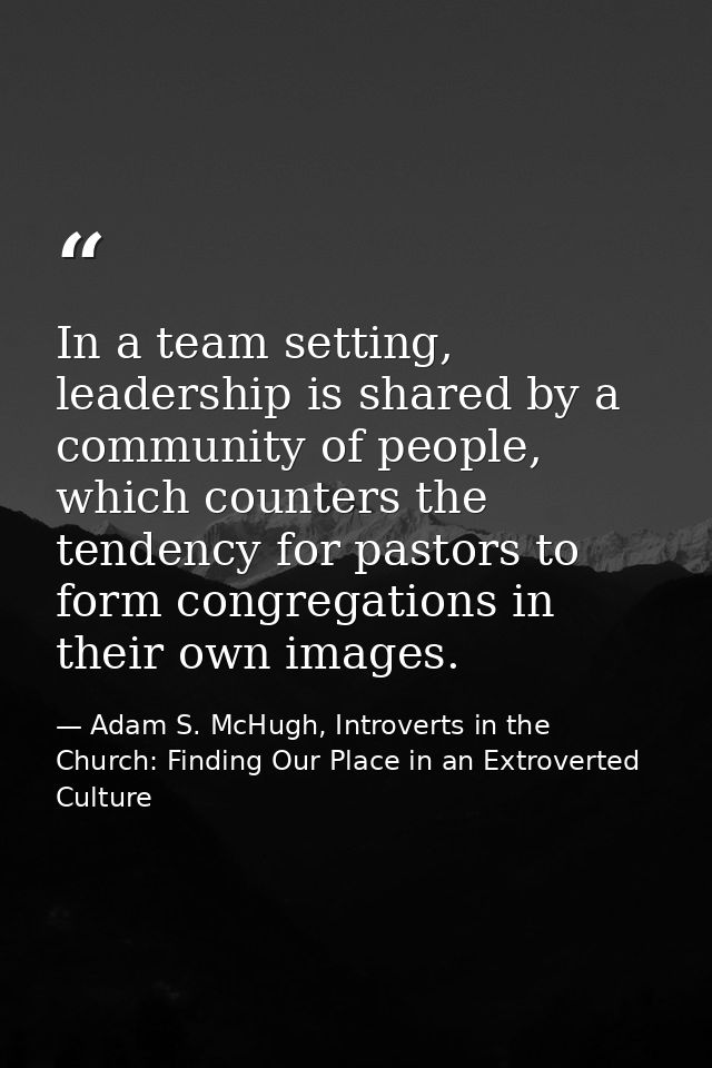 In a team setting, leadership is shared by a community of people, which counters the tendency for pastors to form congre — Adam S. McHugh, Introverts in the Church: Finding Our Place in an Extroverted Culture