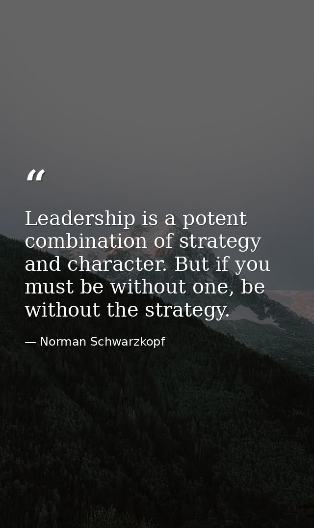 Leadership is a potent combination of strategy and character. But if you must be without one, be without the strategy. — Norman Schwarzkopf