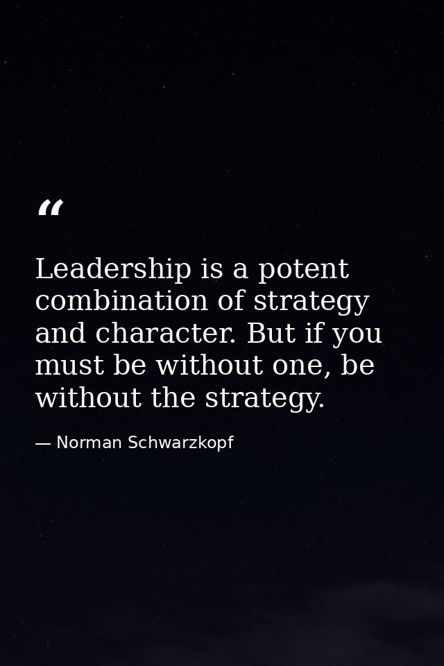 Leadership is a potent combination of strategy and character. But if you must be without one, be without the strategy. — Norman Schwarzkopf