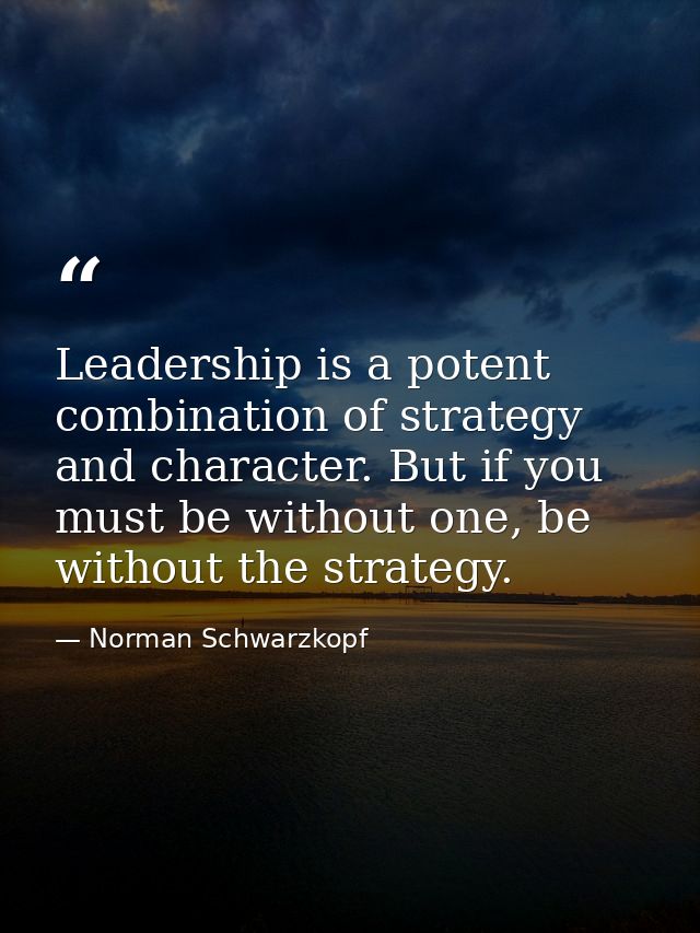 Leadership is a potent combination of strategy and character. But if you must be without one, be without the strategy. — Norman Schwarzkopf