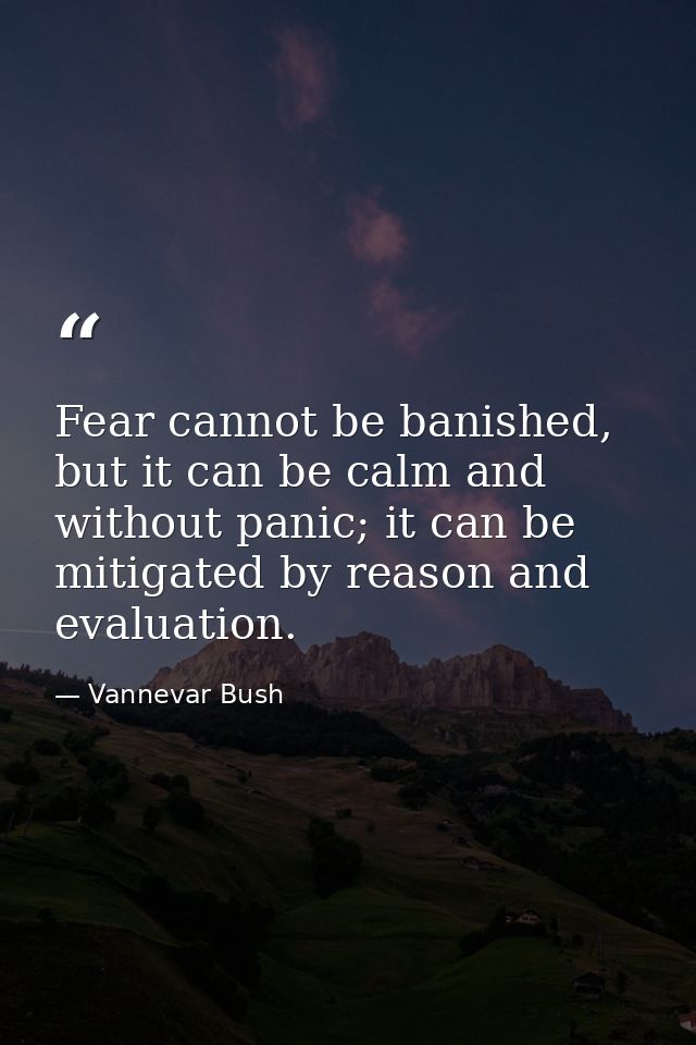 Fear cannot be banished, but it can be calm and without panic; it can be mitigated by reason and evaluation. — Vannevar Bush