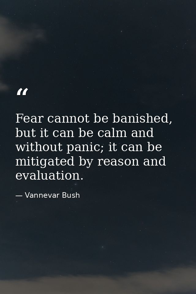 Fear cannot be banished, but it can be calm and without panic; it can be mitigated by reason and evaluation. — Vannevar Bush