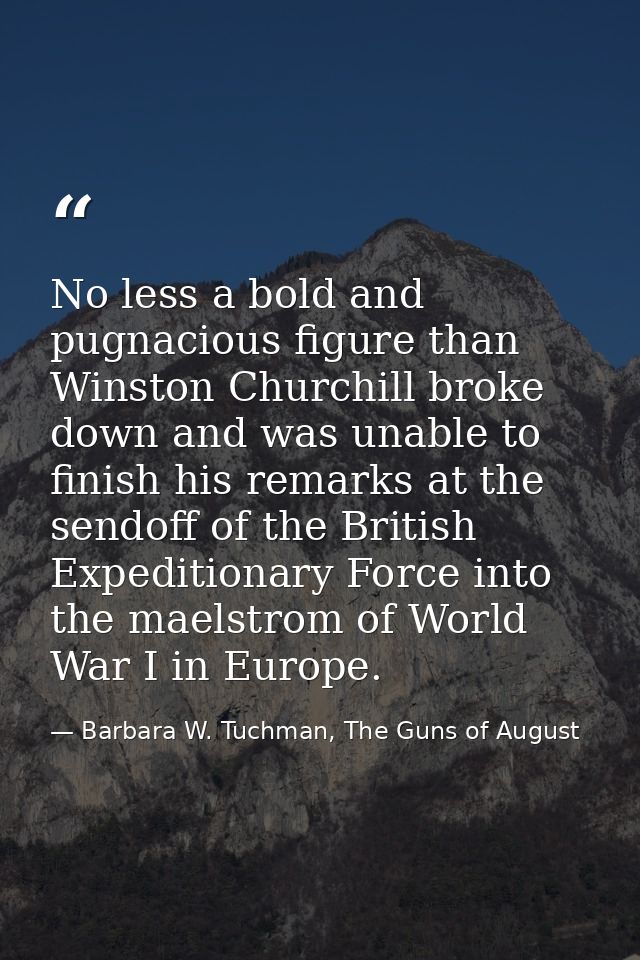 No less a bold and pugnacious figure than Winston Churchill broke down and was unable to finish his remarks at the sendo — Barbara W. Tuchman, The Guns of August