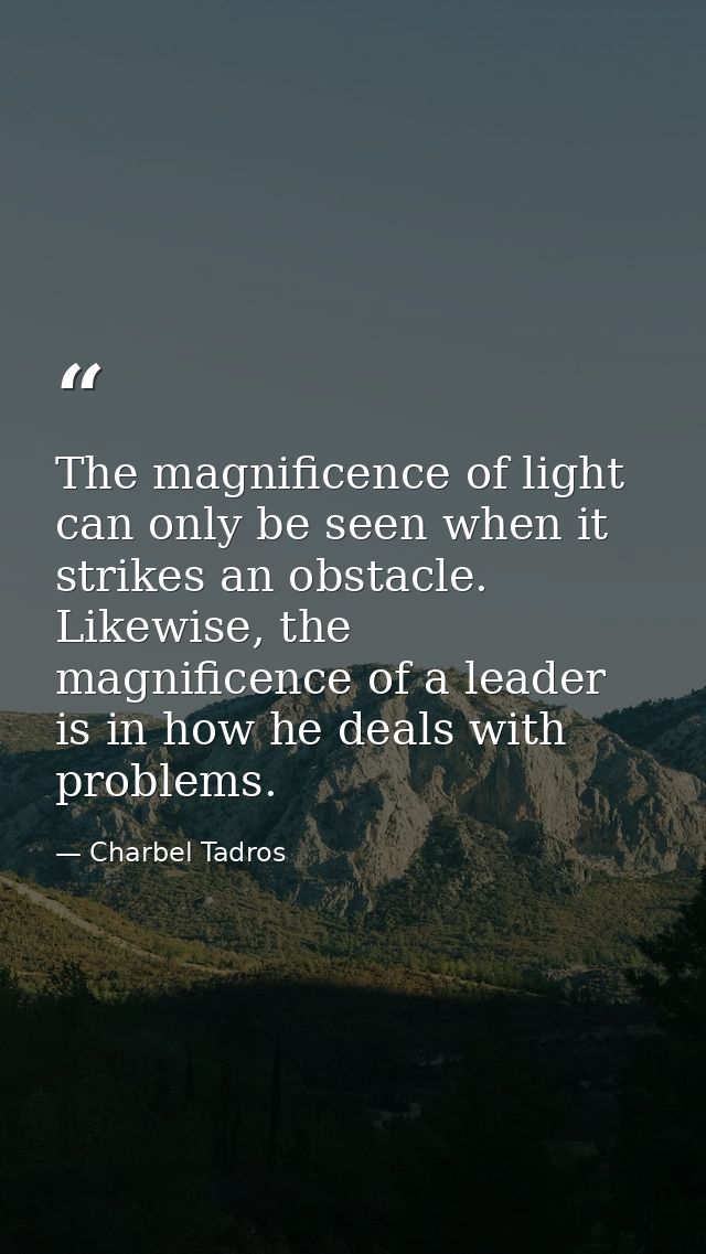 The magnificence of light can only be seen when it strikes an obstacle. Likewise, the magnificence of a leader is in how — Charbel Tadros
