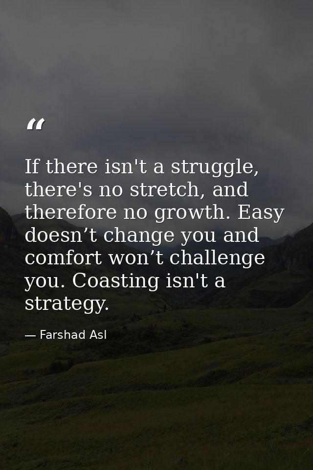 If there isn't a struggle, there's no stretch, and therefore no growth. Easy doesn’t change you and comfort won’t challe — Farshad Asl