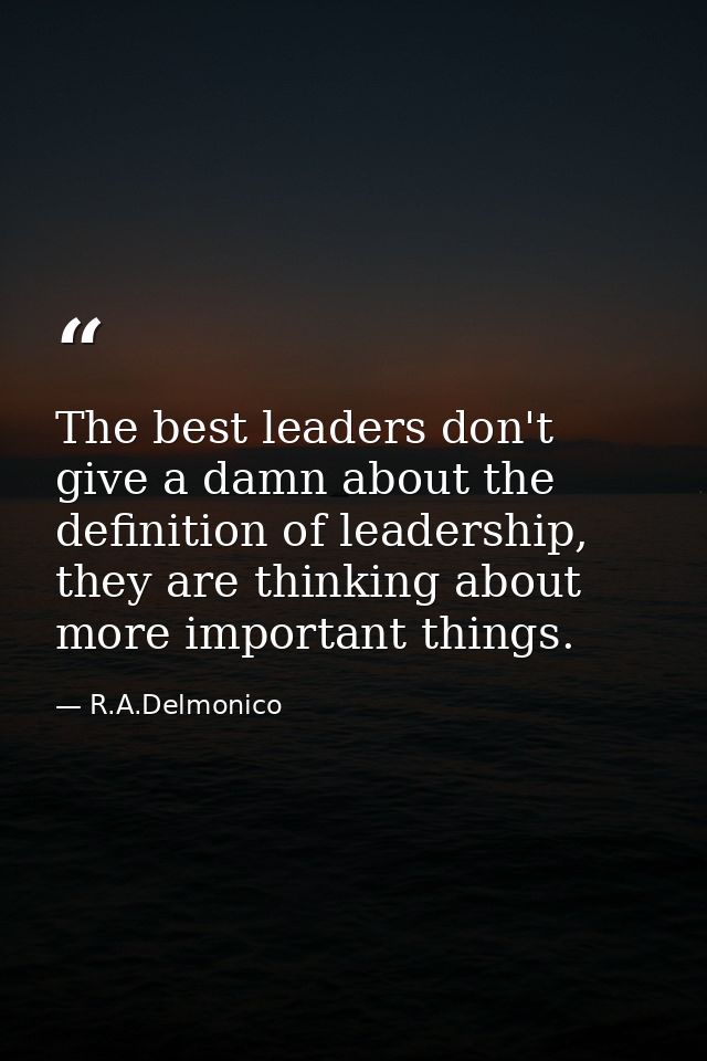 The best leaders don't give a damn about the definition of leadership, they are thinking about more important things. — R.A.Delmonico