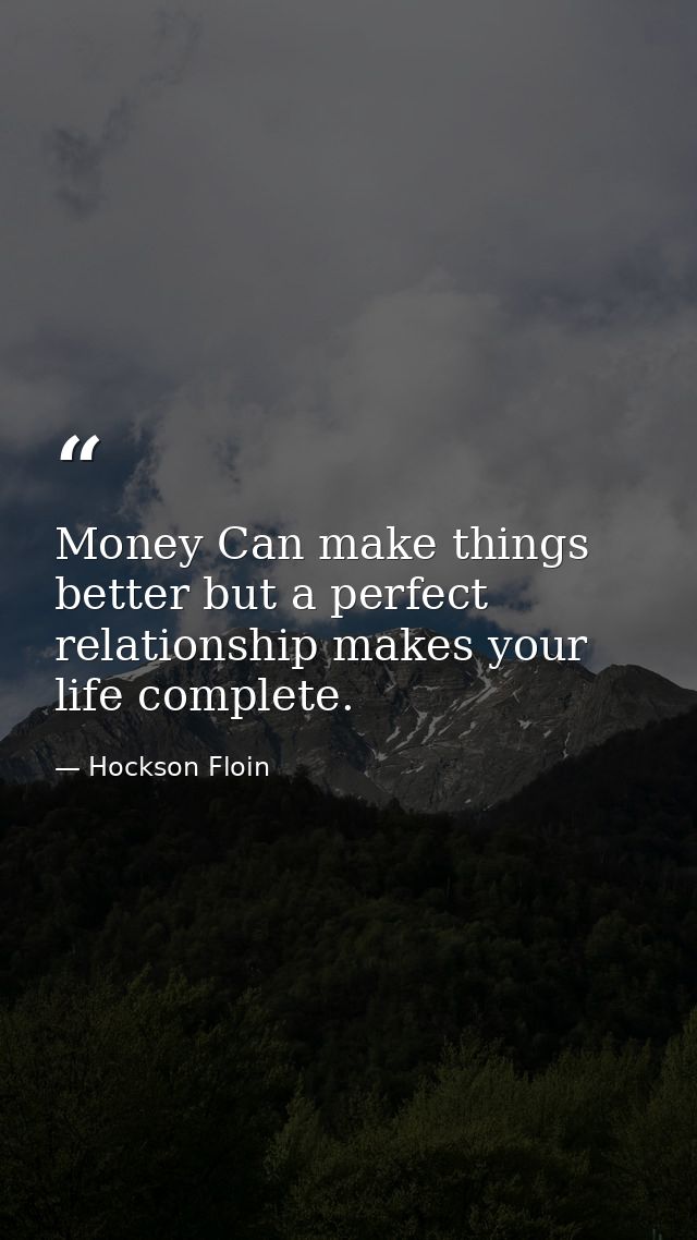 Money Can make things better but a perfect relationship makes your life complete. — Hockson Floin