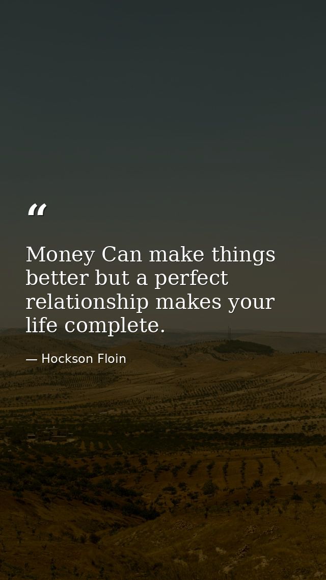 Money Can make things better but a perfect relationship makes your life complete. — Hockson Floin