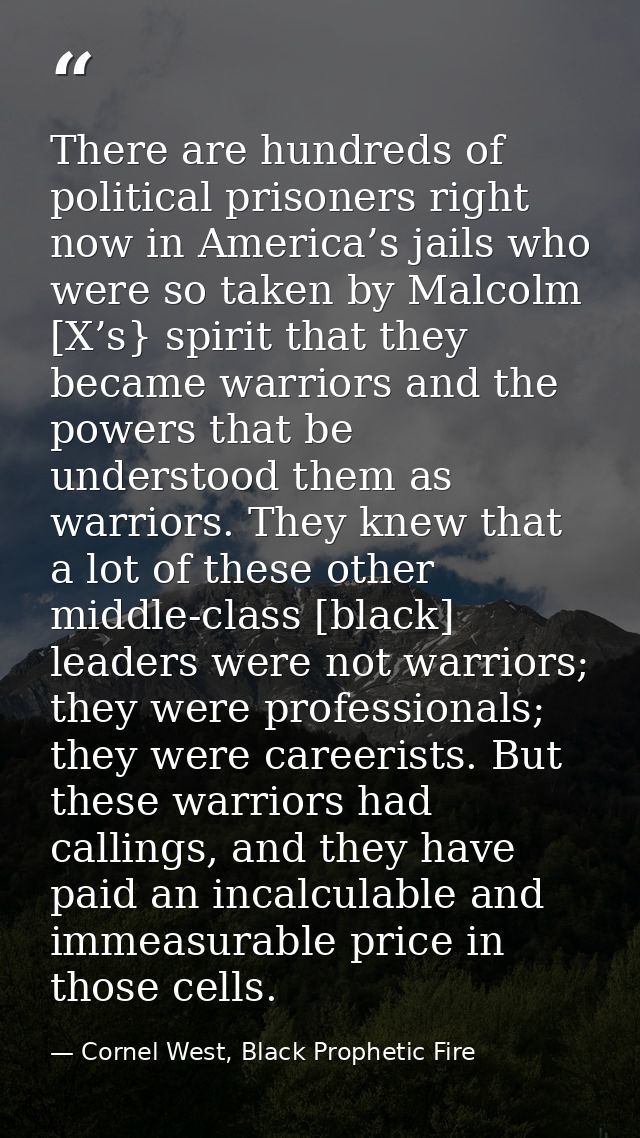 There are hundreds of political prisoners right now in America’s jails who were so taken by Malcolm [X’s} spirit that th — Cornel West, Black Prophetic Fire