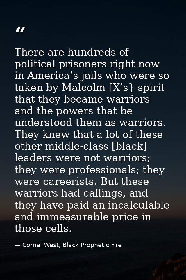 There are hundreds of political prisoners right now in America’s jails who were so taken by Malcolm [X’s} spirit that th — Cornel West, Black Prophetic Fire