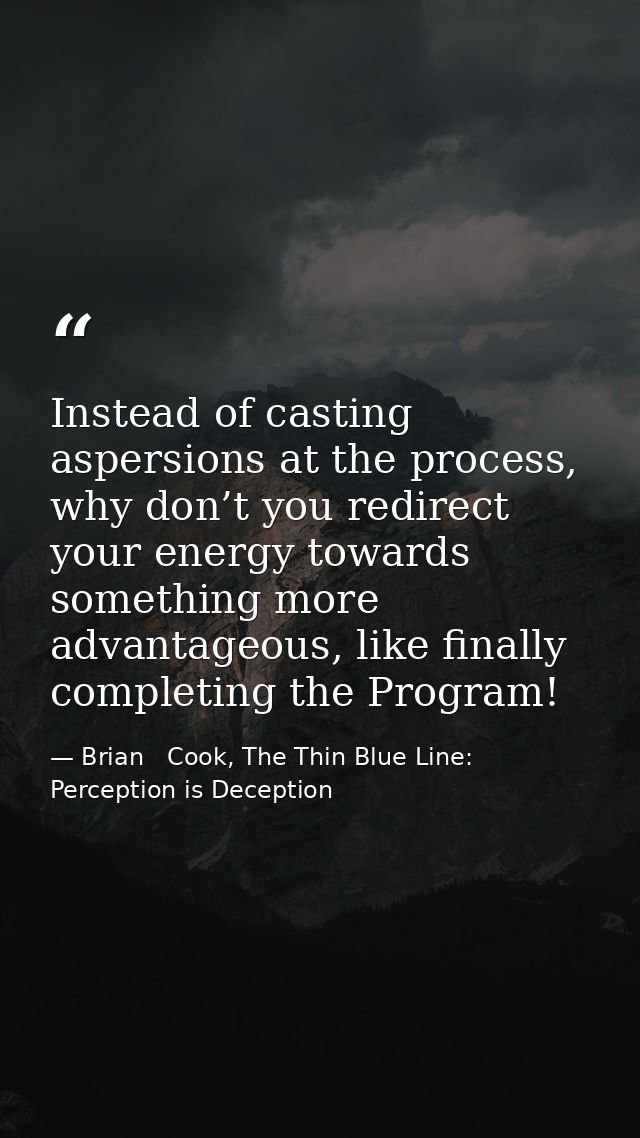 Instead of casting aspersions at the process, why don’t you redirect your energy towards something more advantageous, li — Brian   Cook, The Thin Blue Line: Perception is Deception