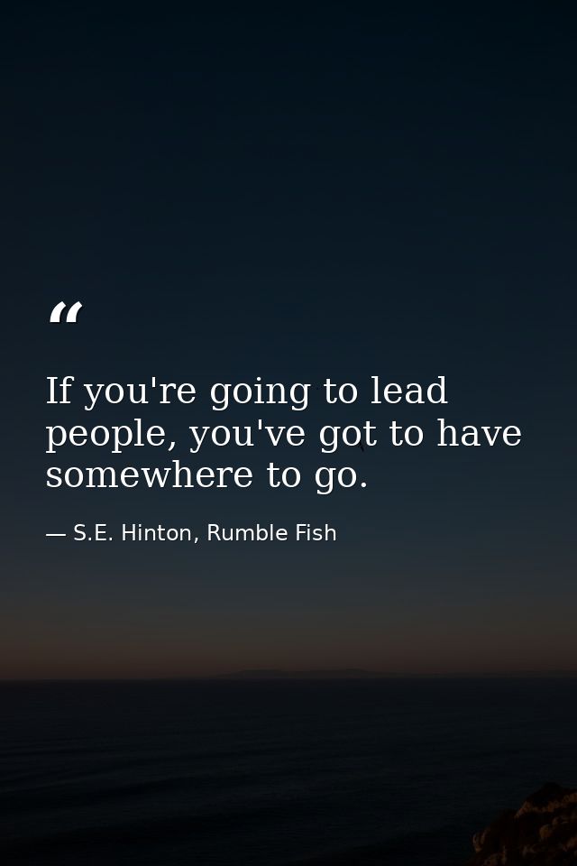 If you're going to lead people, you've got to have somewhere to go. — S.E. Hinton, Rumble Fish
