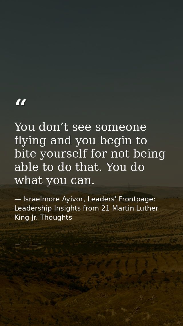 You don’t see someone flying and you begin to bite yourself for not being able to do that. You do what you can. — Israelmore Ayivor, Leaders' Frontpage: Leadership Insights from 21 Martin Luther King Jr. Thoughts