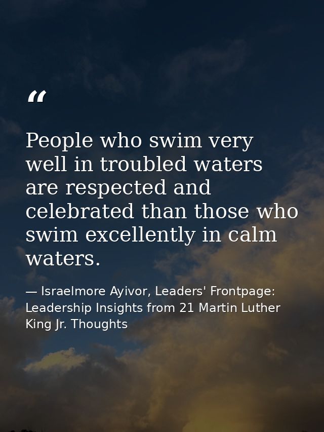 People who swim very well in troubled waters are respected and celebrated than those who swim excellently in calm waters — Israelmore Ayivor, Leaders' Frontpage: Leadership Insights from 21 Martin Luther King Jr. Thoughts
