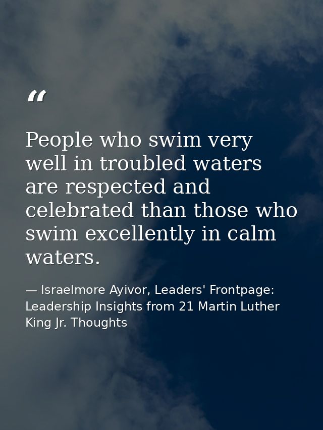 People who swim very well in troubled waters are respected and celebrated than those who swim excellently in calm waters — Israelmore Ayivor, Leaders' Frontpage: Leadership Insights from 21 Martin Luther King Jr. Thoughts