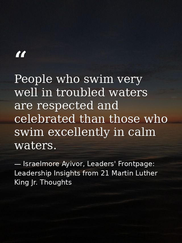 People who swim very well in troubled waters are respected and celebrated than those who swim excellently in calm waters — Israelmore Ayivor, Leaders' Frontpage: Leadership Insights from 21 Martin Luther King Jr. Thoughts