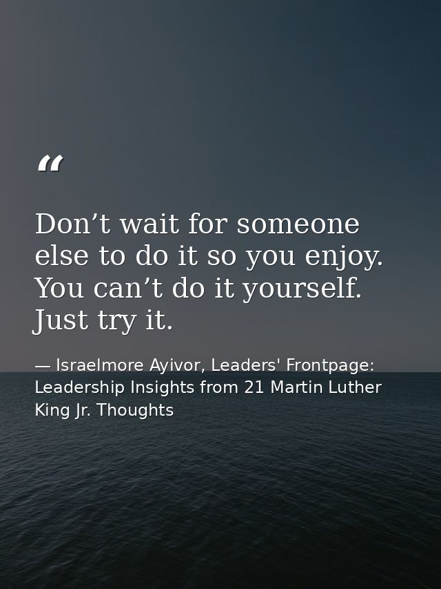 Don’t wait for someone else to do it so you enjoy. You can’t do it yourself. Just try it. — Israelmore Ayivor, Leaders' Frontpage: Leadership Insights from 21 Martin Luther King Jr. Thoughts