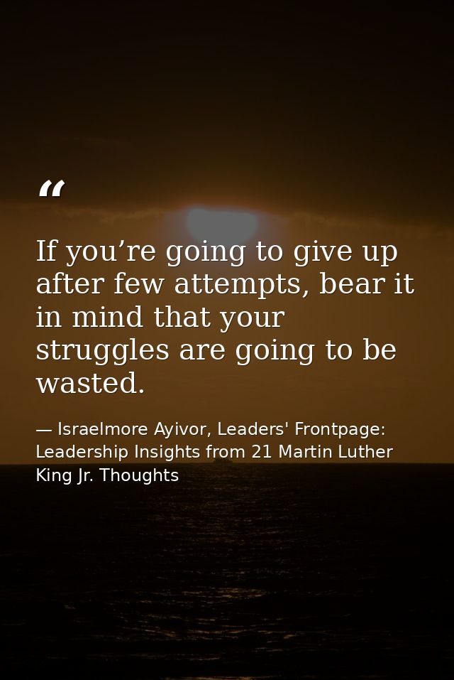 If you’re going to give up after few attempts, bear it in mind that your struggles are going to be wasted. — Israelmore Ayivor, Leaders' Frontpage: Leadership Insights from 21 Martin Luther King Jr. Thoughts