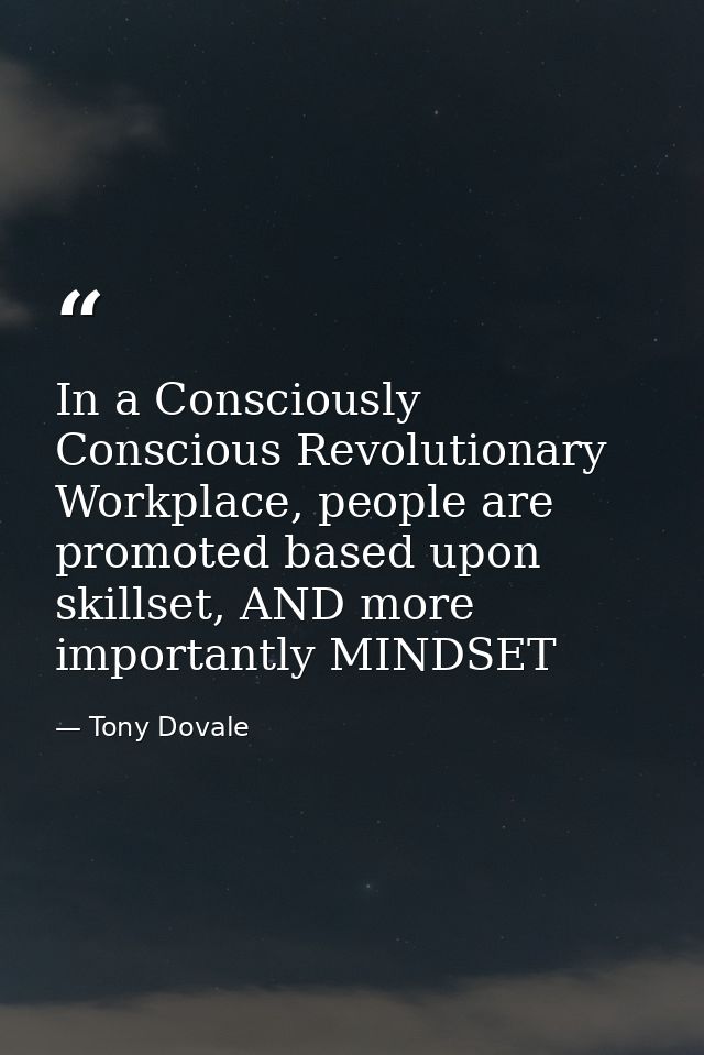 In a Consciously Conscious Revolutionary Workplace, people are promoted based upon skillset, AND more importantly MINDSE — Tony Dovale
