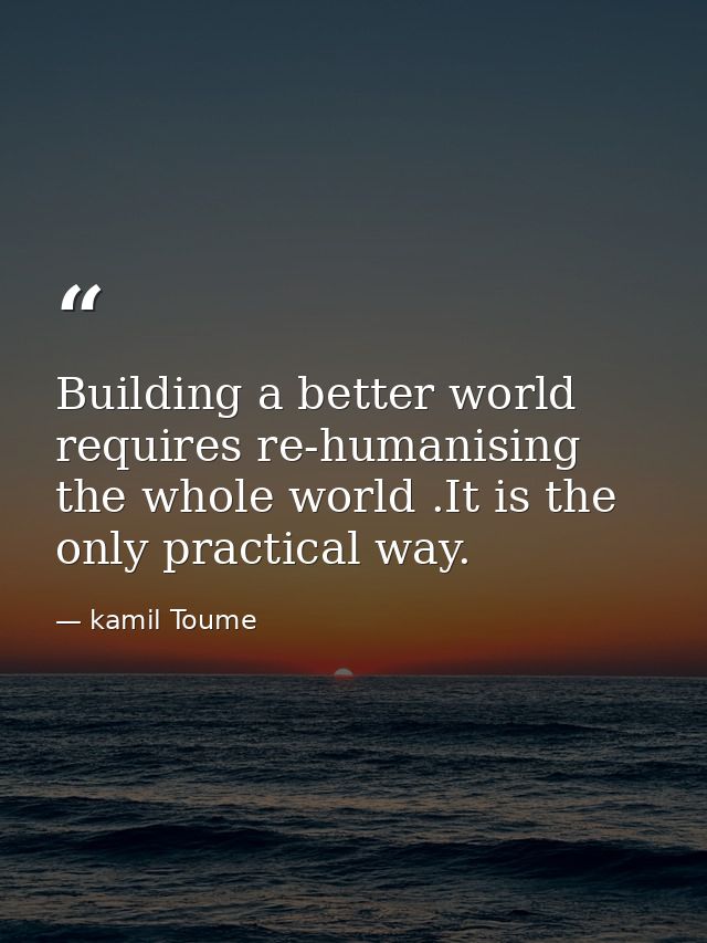 Building a better world requires re-humanising the whole world .It is the only practical way. — kamil Toume