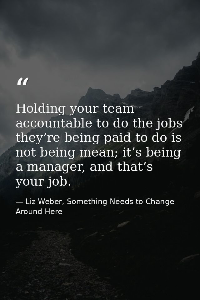 Holding your team accountable to do the jobs they’re being paid to do is not being mean; it’s being a manager, and that’ — Liz Weber, Something Needs to Change Around Here
