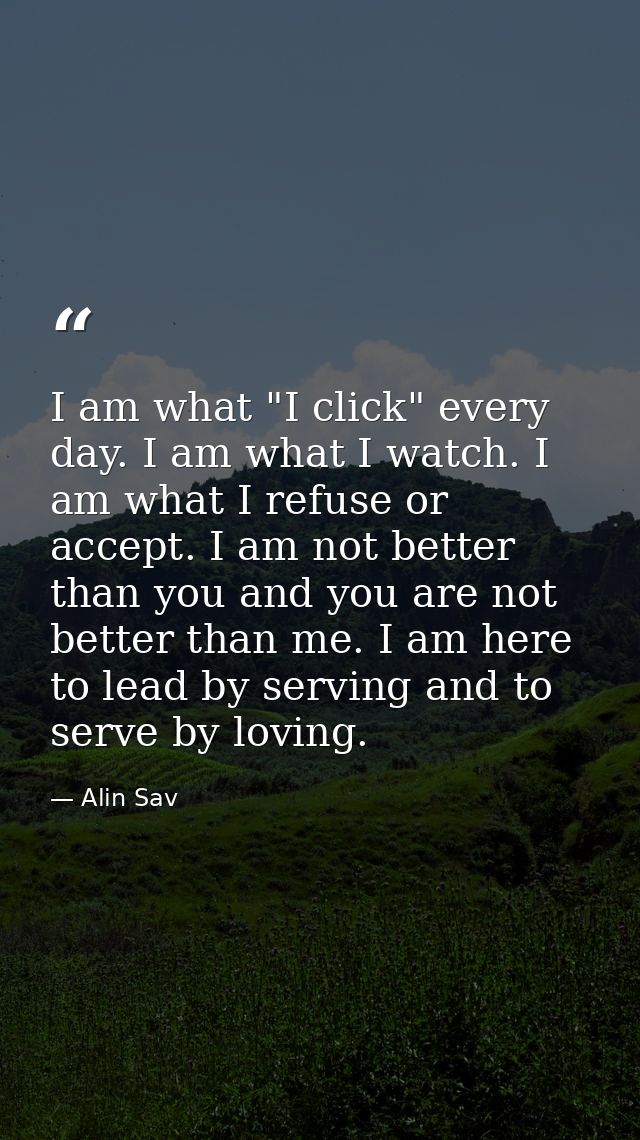 I am what "I click" every day. I am what I watch. I am what I refuse or accept. I am not better than you and you are not — Alin Sav