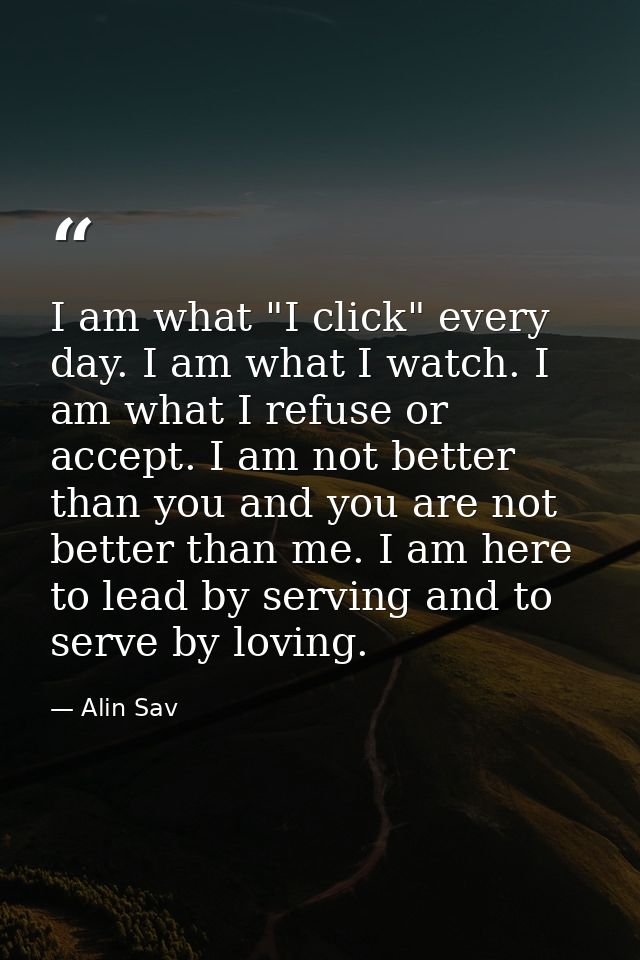 I am what "I click" every day. I am what I watch. I am what I refuse or accept. I am not better than you and you are not — Alin Sav