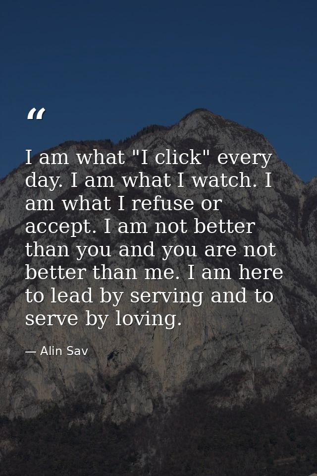 I am what "I click" every day. I am what I watch. I am what I refuse or accept. I am not better than you and you are not — Alin Sav