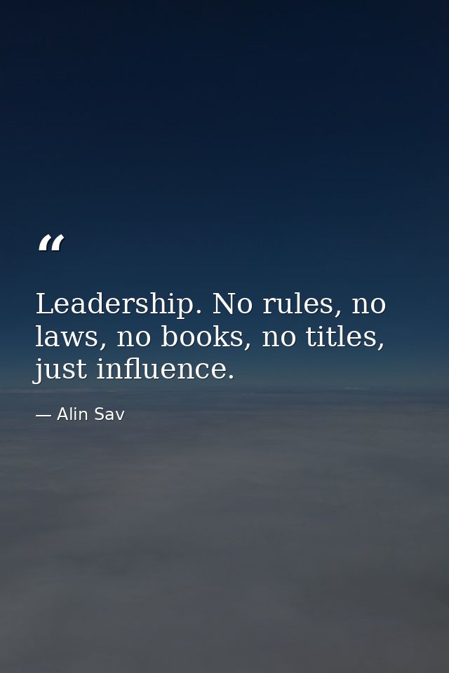 Leadership. No rules, no laws, no books, no titles, just influence. — Alin Sav