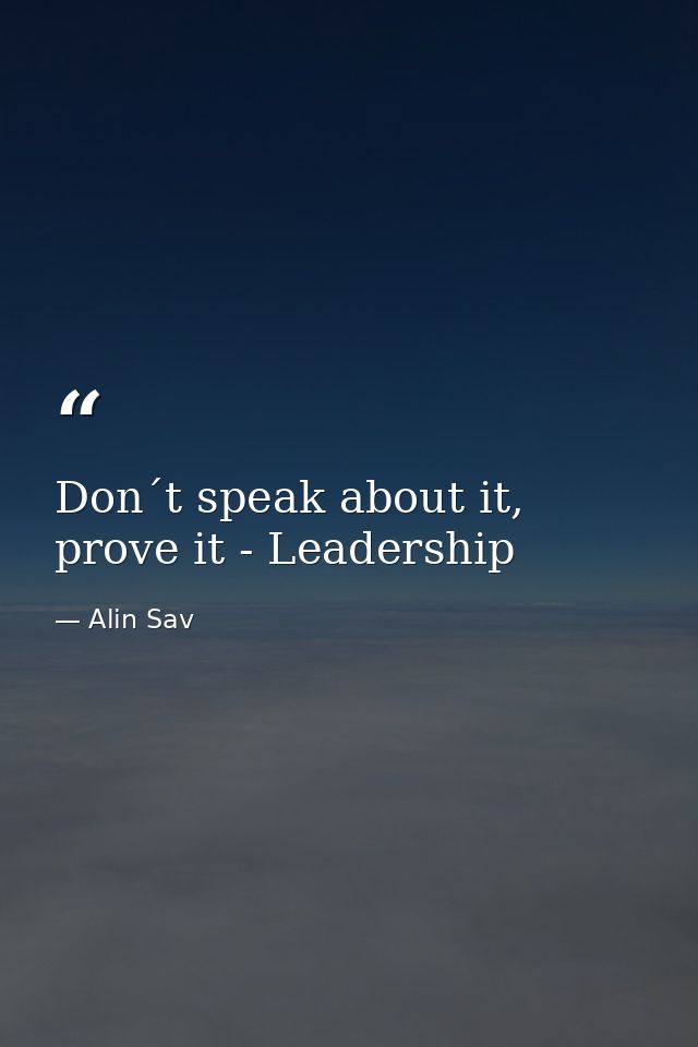 Don´t speak about it, prove it - Leadership — Alin Sav