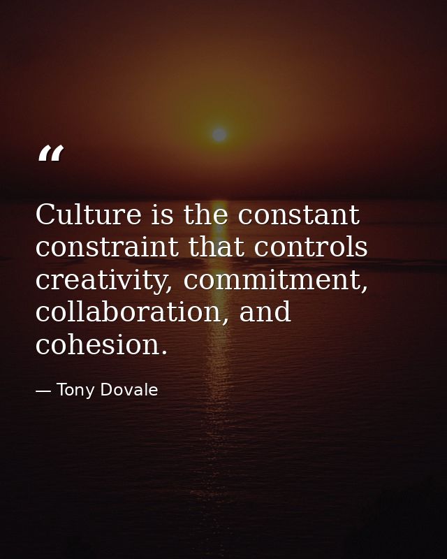 Culture is the constant constraint that controls creativity, commitment, collaboration, and cohesion. — Tony Dovale