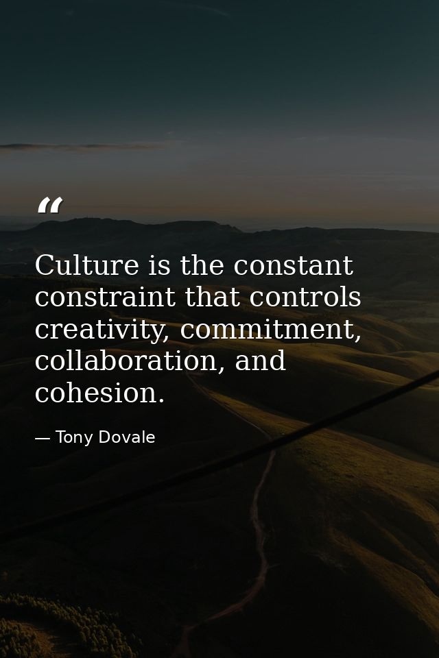 Culture is the constant constraint that controls creativity, commitment, collaboration, and cohesion. — Tony Dovale