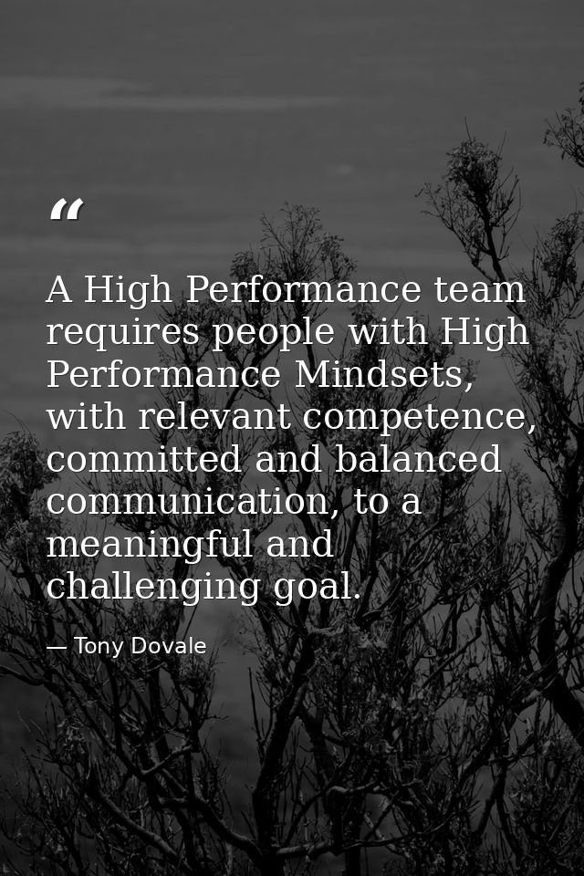 A High Performance team requires people with High Performance Mindsets, with relevant competence, committed and balanced — Tony Dovale
