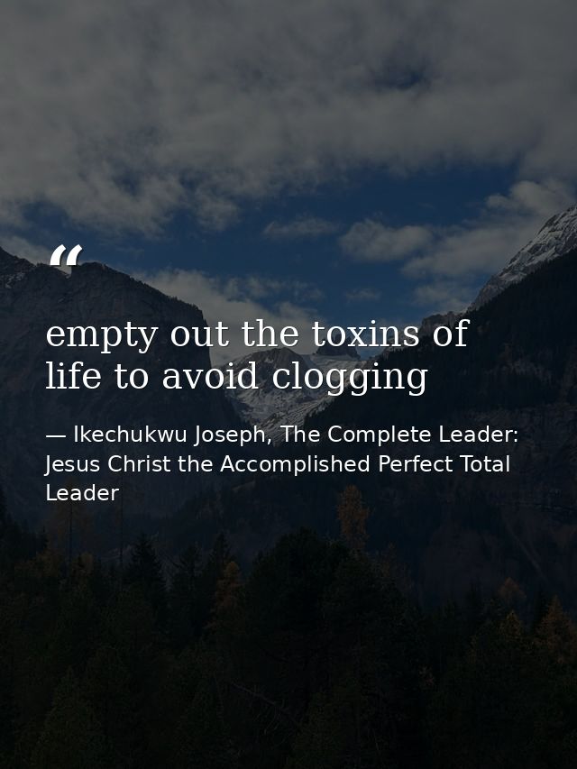 empty out the toxins of life to avoid clogging — Ikechukwu Joseph, The Complete Leader: Jesus Christ the Accomplished Perfect Total Leader