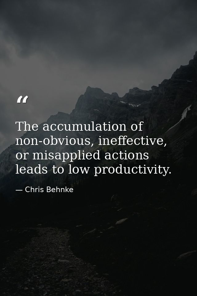 The accumulation of non-obvious, ineffective, or misapplied actions leads to low productivity. — Chris Behnke
