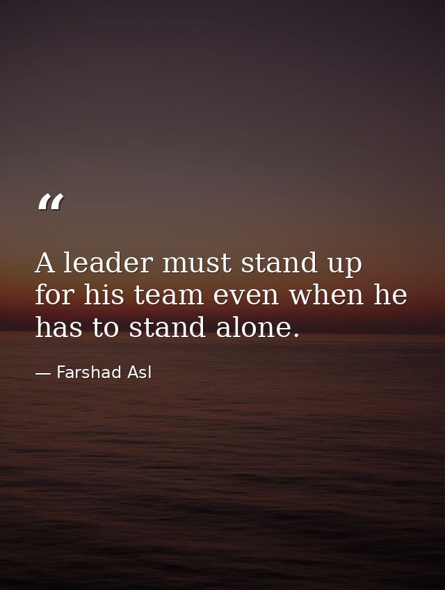 A leader must stand up for his team even when he has to stand alone. — Farshad Asl
