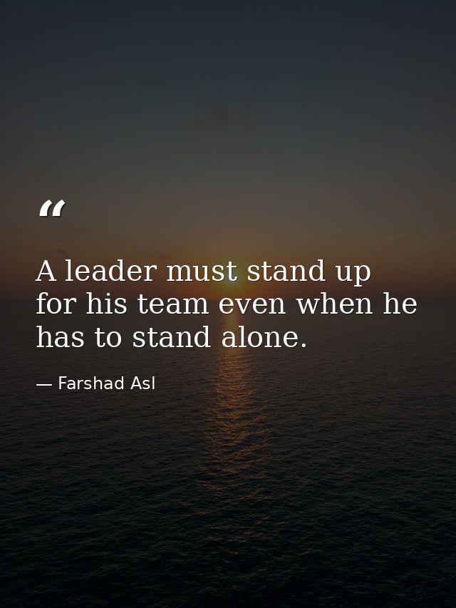 A leader must stand up for his team even when he has to stand alone. — Farshad Asl