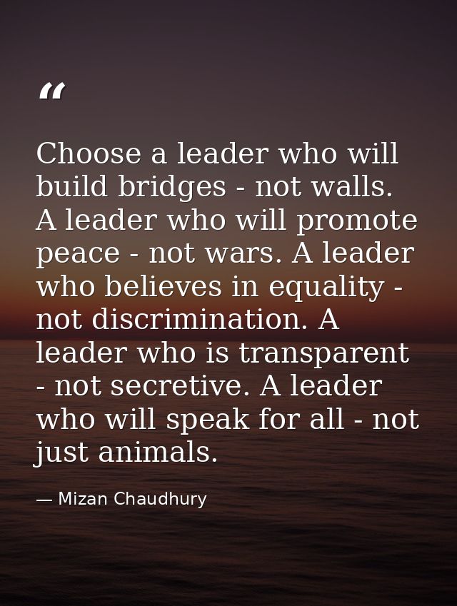 Choose a leader who will build bridges - not walls. A leader who will promote peace - not wars. A leader who believes in — Mizan Chaudhury