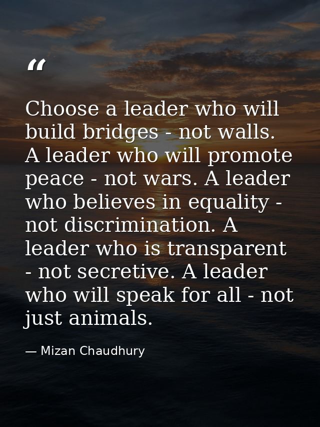 Choose a leader who will build bridges - not walls. A leader who will promote peace - not wars. A leader who believes in — Mizan Chaudhury